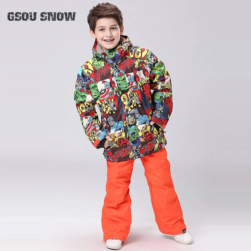 

GSOU SNOW Brand Kids Ski Suit Boys Skiing Snowboard Jacket Pant Windproof Waterproof Winter Clothing Outdoor Sport Wear Thermal