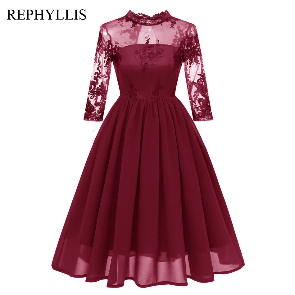 REPHYLLIS для женщин с круглым вырезом 2/3 Рукав Шифоновая прозрачная маленькая низким