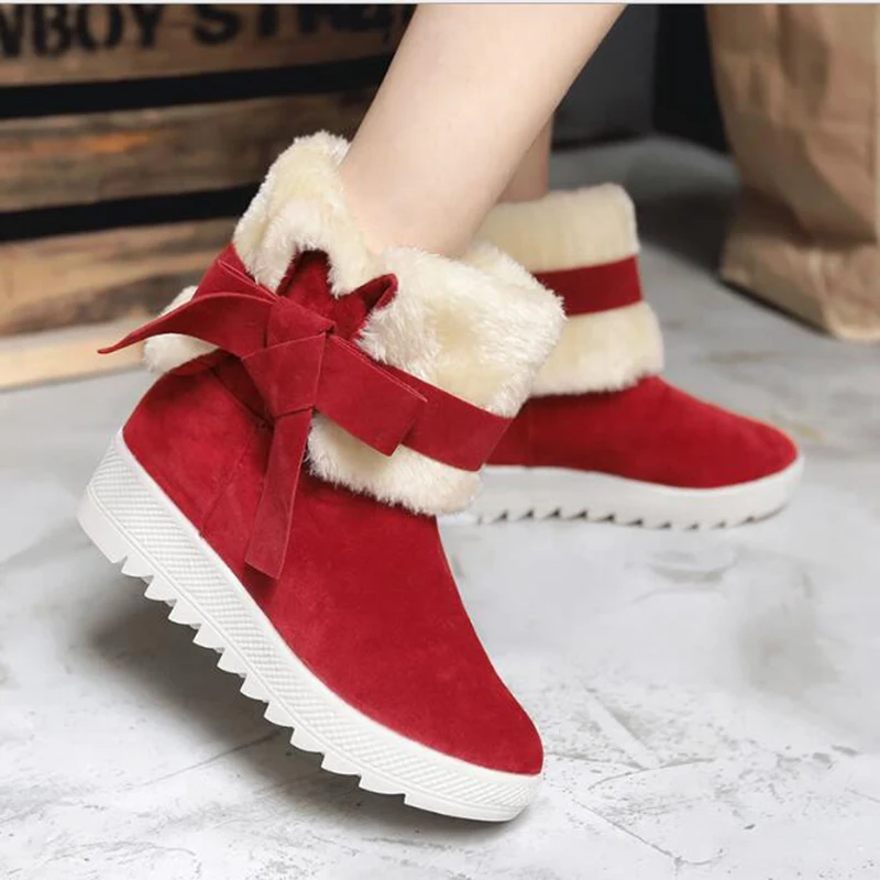 Зимние сапоги в Корейском стиле с бантиком-бабочкой Нескользящие