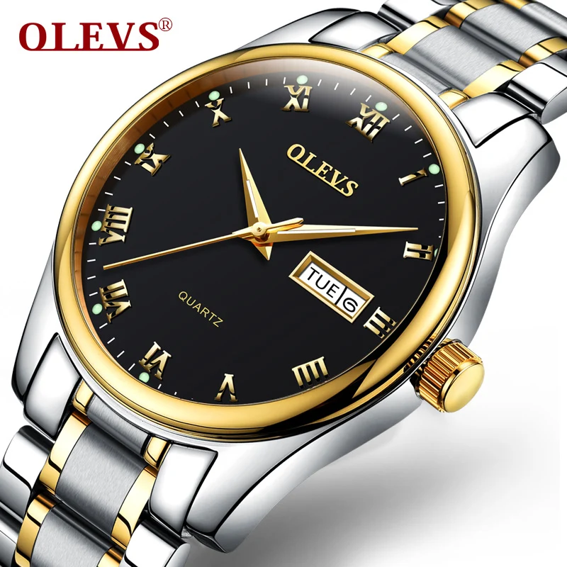 OLEVS спортивные часы для пеших прогулок, мужские светящиеся часы, водонепроницаемые, нержавеющая сталь, черные часы, Авто Дата, наручные часы ... от AliExpress RU&CIS NEW