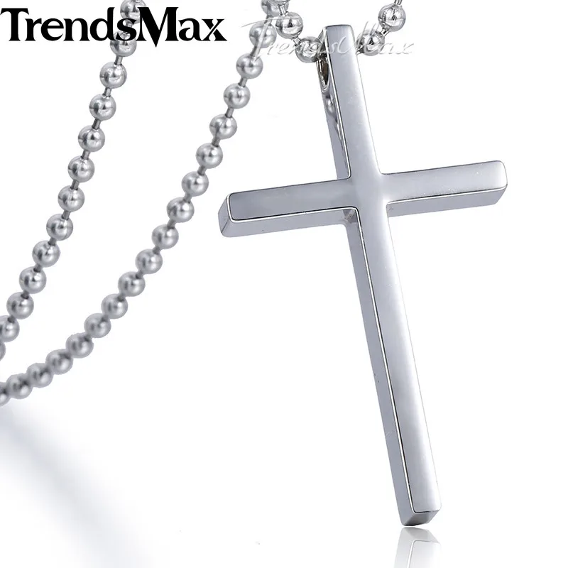Trendsmax Крест Серебряный черный цвет нержавеющая сталь кулон с бисером цепи