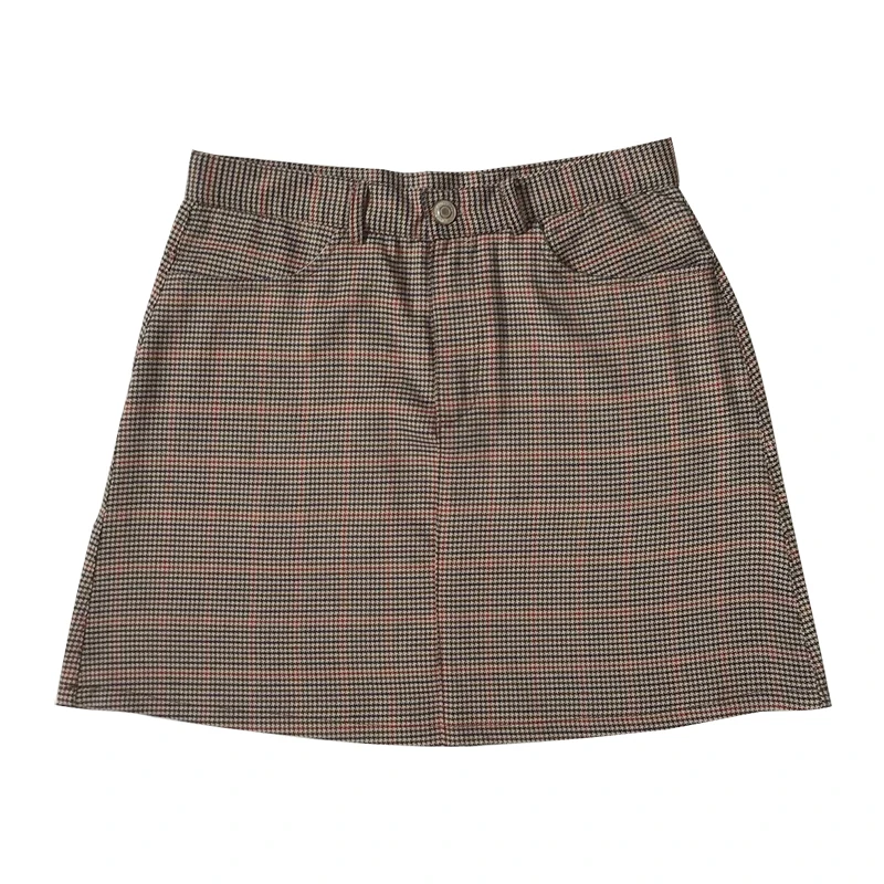 Винтажная Ретро ins популярная уличная маленькая клетчатая юбка цвета хаки с