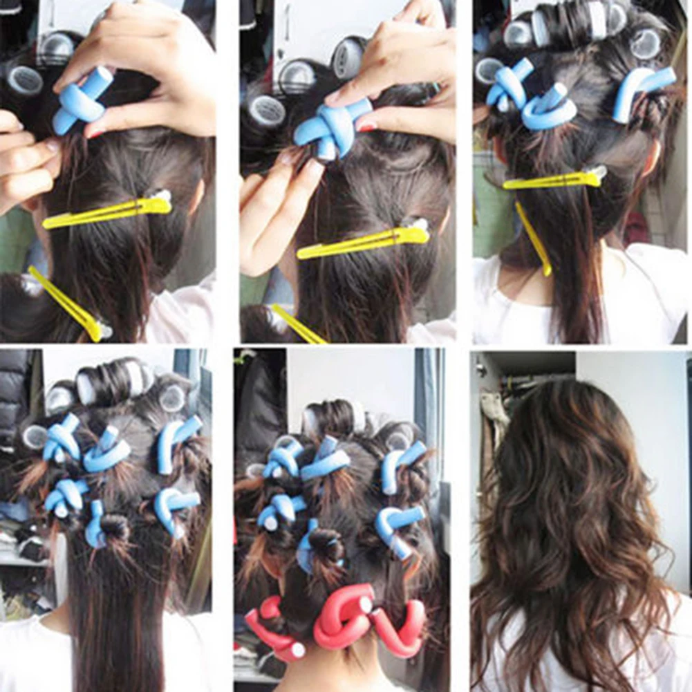 10 Pcs Simple Soft Foam Curler Makers Bendy Twist Curls Styling Hair Tool Set | Красота и здоровье
