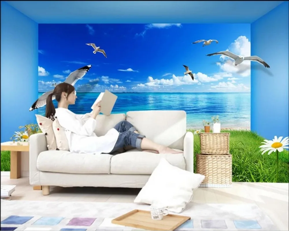 

Custom 3d photo murals Wallpaper Mediterranean Seaview 3D beautiful space living room mural TV background wall home decoration