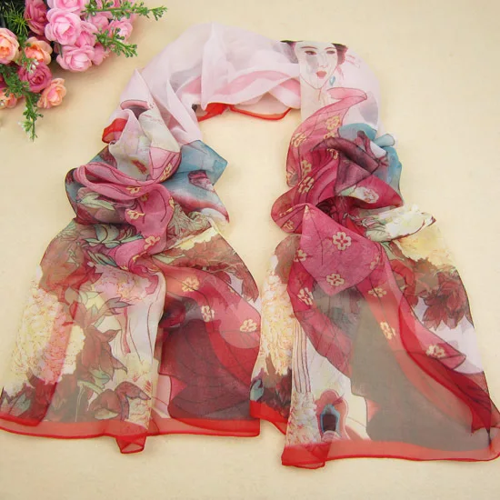 Chinese characteristics of beautiful ladies figure new printed chiffon scarf Tang Dynasty beauty beach sunscreen |