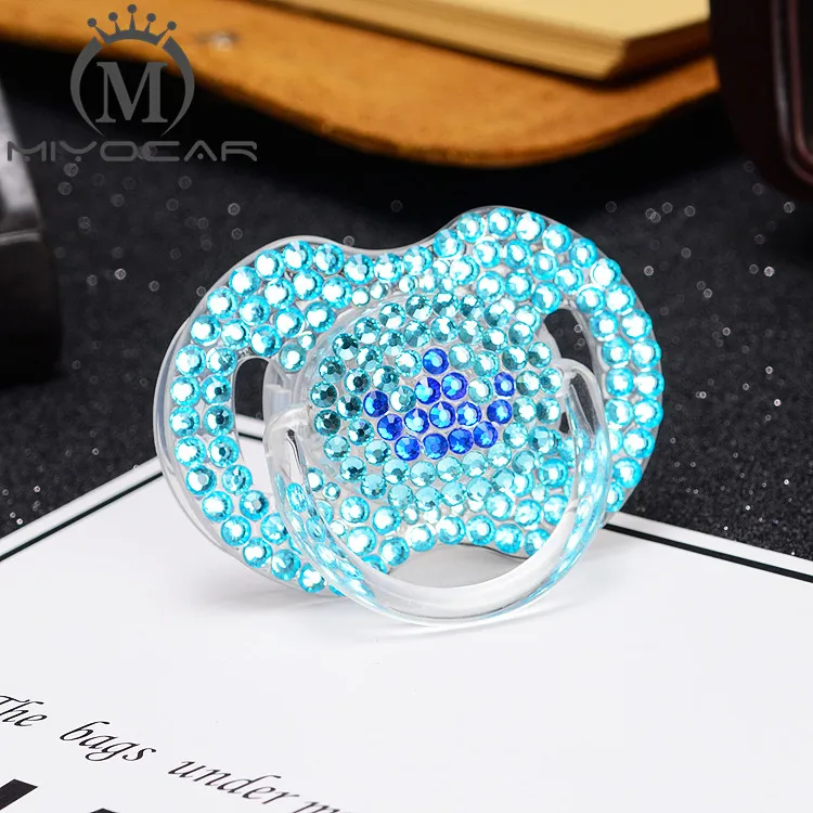MIYOCAR beautiful set of safe good quality blue baby comb and bling blue white crown baby pacifier ideal gift for baby shower
