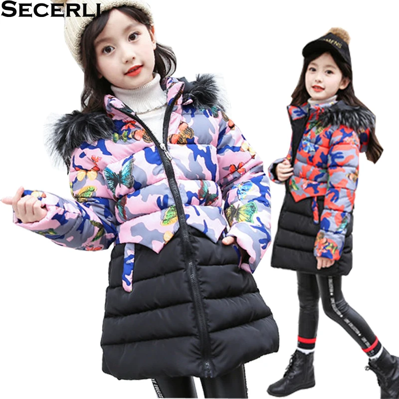 

2021 New Kids Girl Winter Jacket Long Warm Girls Parkas Coat 4 6 8 10 12 15Years Patchwork Kids Girls Winter Coat OutWear
