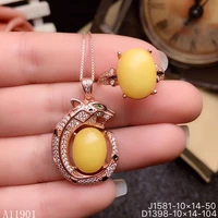 kjjeaxcmy boutique jewels 925 sterling silver inlaid natural gem honey wax amber necklace pendant suit finger support detection
