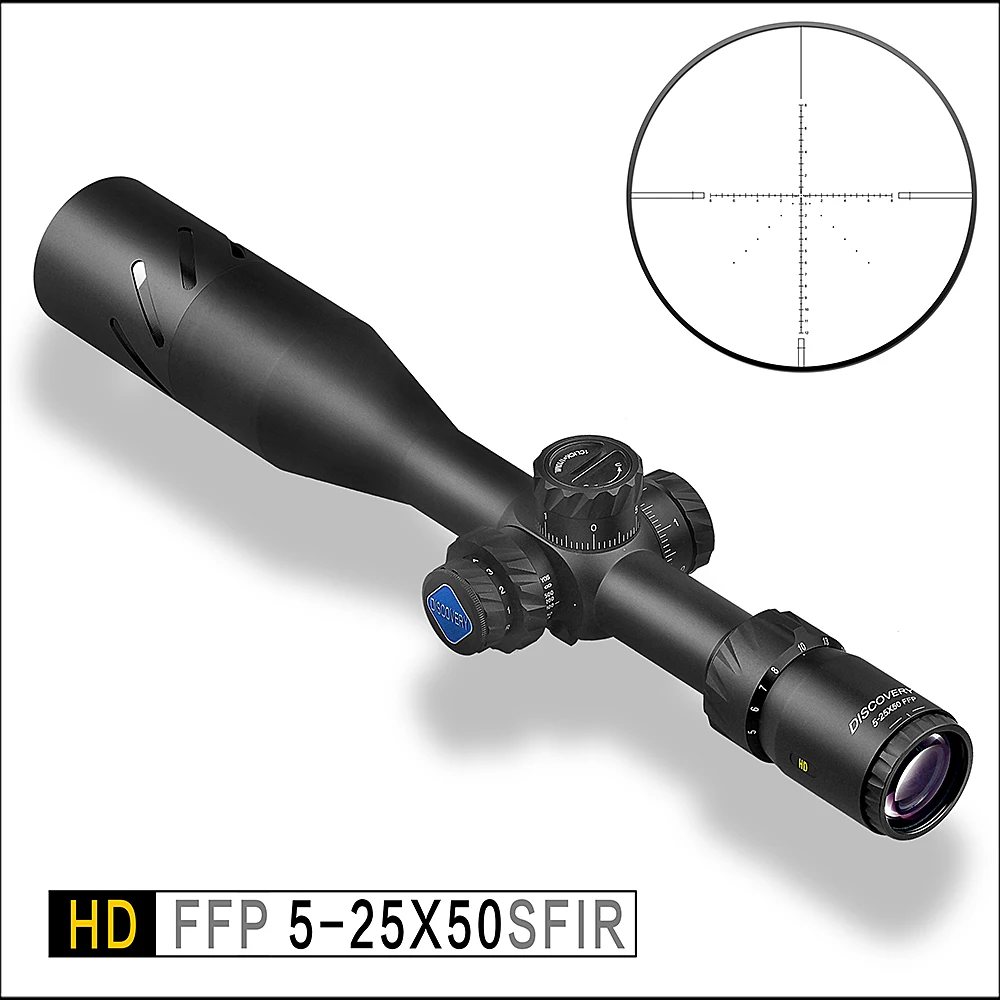 Discovery FFP Rifle Scope 30mm Tube HD 5-25x50SFIR Focus 1/10 Mil Adjustments First Focal Reticle with extended sunshade | Спорт и