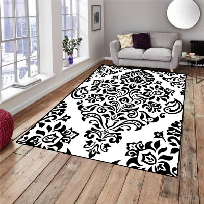 

Else Black White Damask Ottoman Turkish Design 3d Print Non Slip Microfiber Living Room Decorative Modern Washable Area Rug Mat