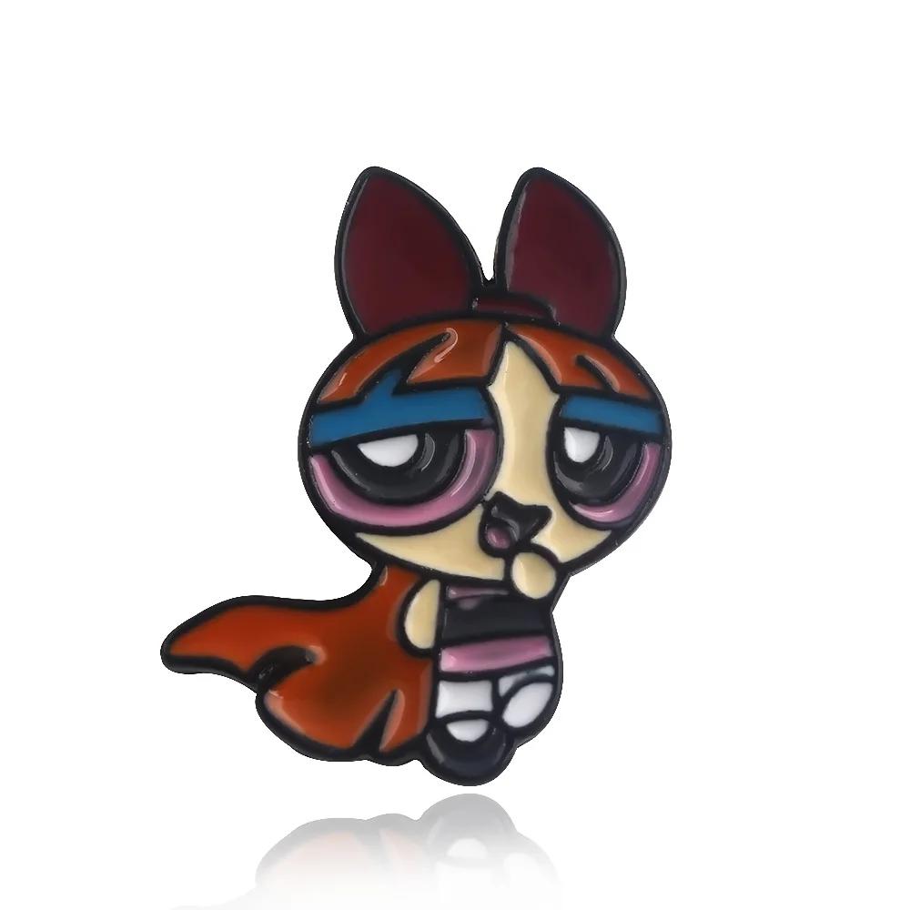 SG Animado Kawaii Powerpuff броши для девочек булавки Детское пальто рубашка Рождество Spilla ювелирные изделия подарок Прямая - Окраска металла: As picture