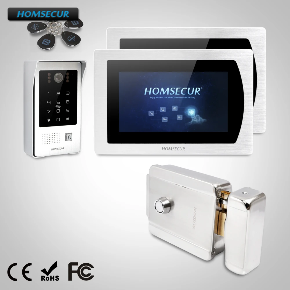 HOMSECUR 7 &quotПроводной Видеодомофон Система Электрический Замок + Ключи Монитор с