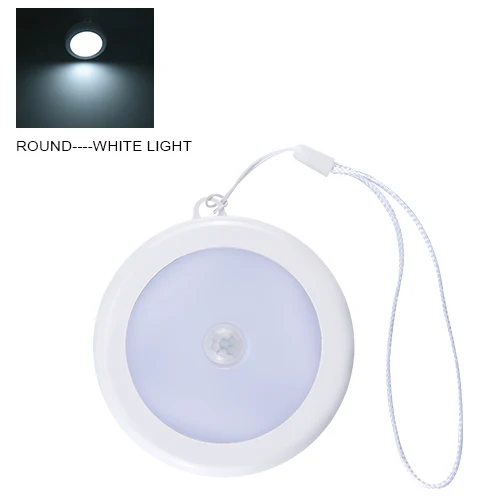 Round White EeeToo датчик движения ночник для ручки для шкафа лестницы огни PIR инфракрасный светодиодный сенсор настенный ночник аварийный ночник - Испускаемый цвет: Round White