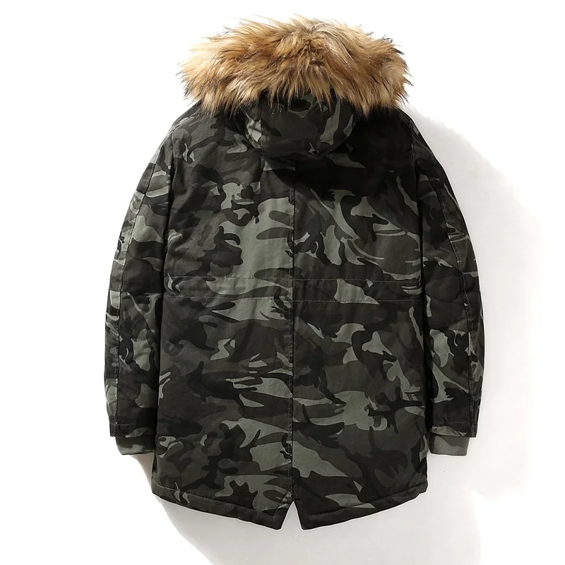 

Winter Cotton Padded Jackets Camouflage Men Big Fur Hooded Warm Wadded Overcoat Fashion Male Thickening Parkas Outerwear AU-143