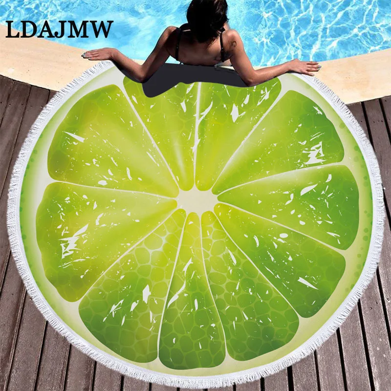 LDAJMW с фруктовым принтом пляжные Полотенца круглый Super Fine волокна пляжное для