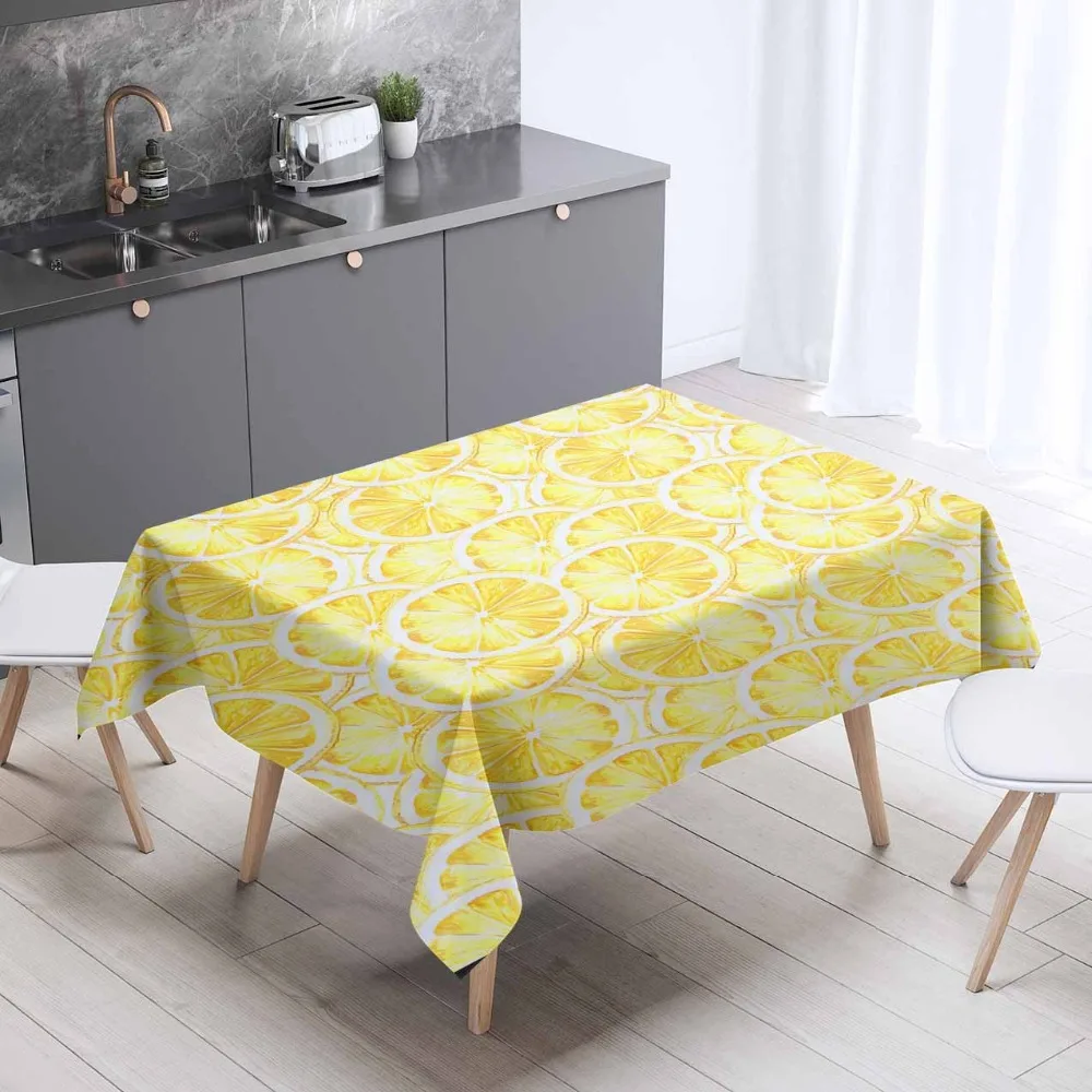 

Else Yellow White Slice of Lemons Vegetables 3d Print Washable Thicken Cotton Cloth Rectangular Square Kitchen Tablecloth