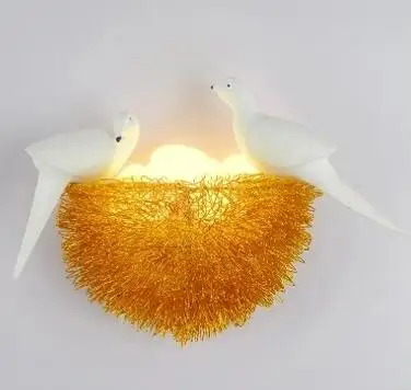 Golden with 2 bird Светодиодный настенный светильник в виде птичьего гнезда для детской спальни, кабинета, ресторана, украшения, новинка, настенный светильник с 3D птицами, художественная лампа - Цвет абажура: Golden with 2 bird