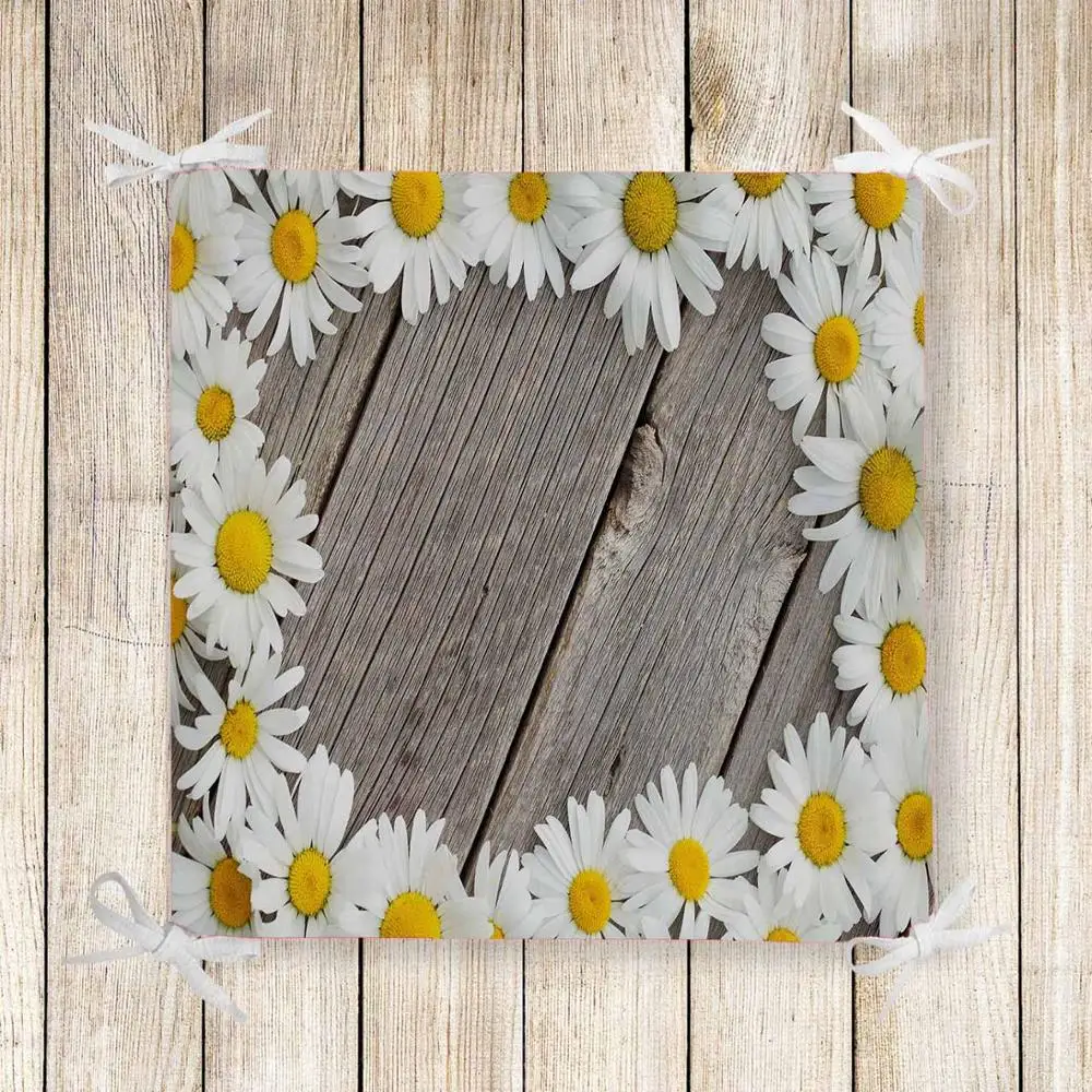 

Else Gray Wood Yellow Daisy Flowers 3d Print Square Chair Pad Seat Cushion Soft Memory Foam Full Lenght Ties Non Slip Washable