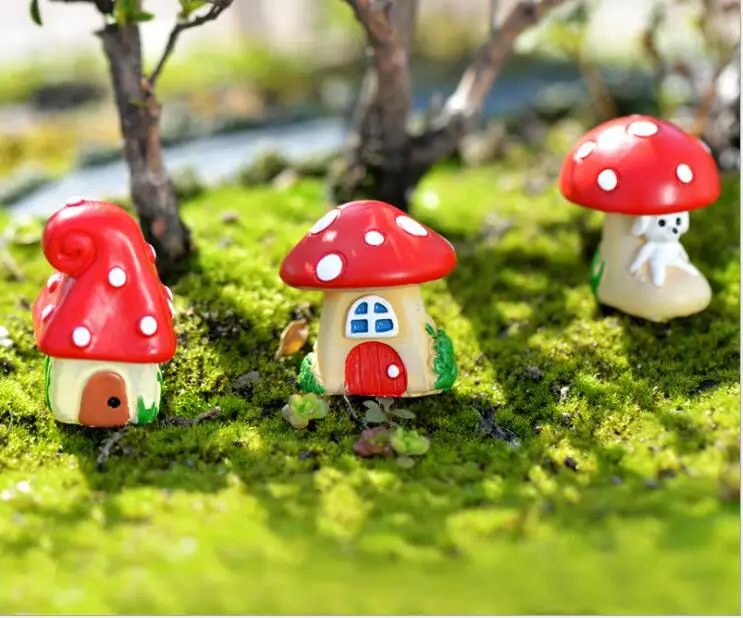 3pcs\set cartoon Mushroom house Miniature Garden Ornaments Toys zakka decoration flower pot decor DIY Mini Fairy tale world CJ41 | Дом и сад