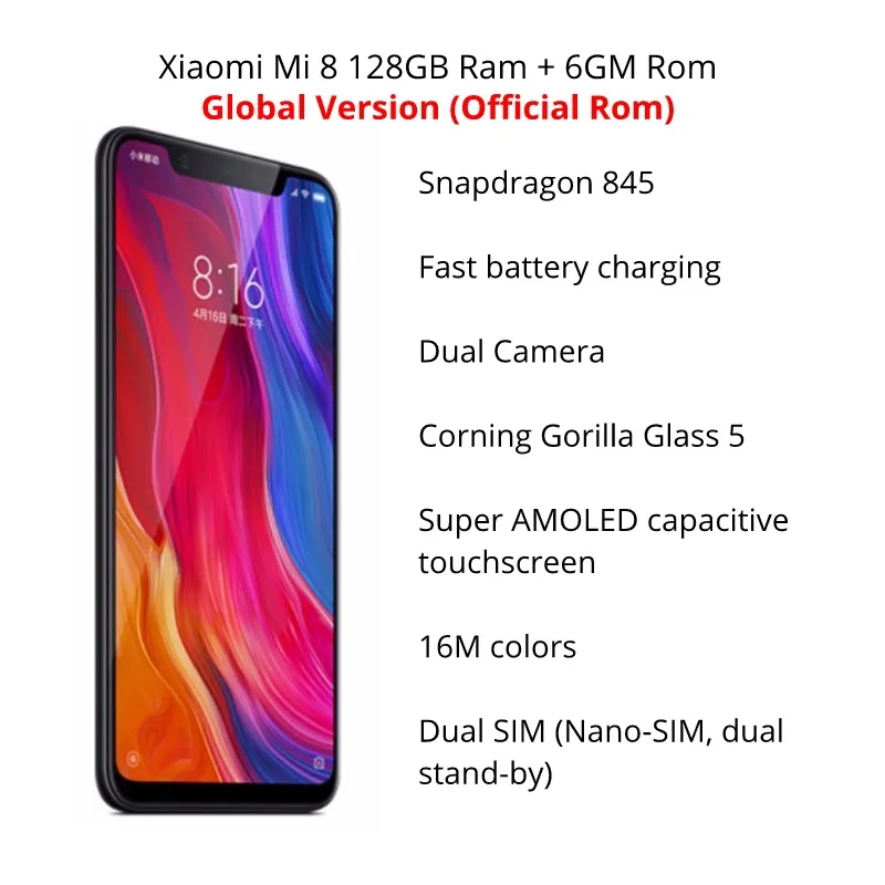 Глобальная версия Xiaomi Mi 8 128 ГБ (Новый и запечатанный)|Смартфоны| |