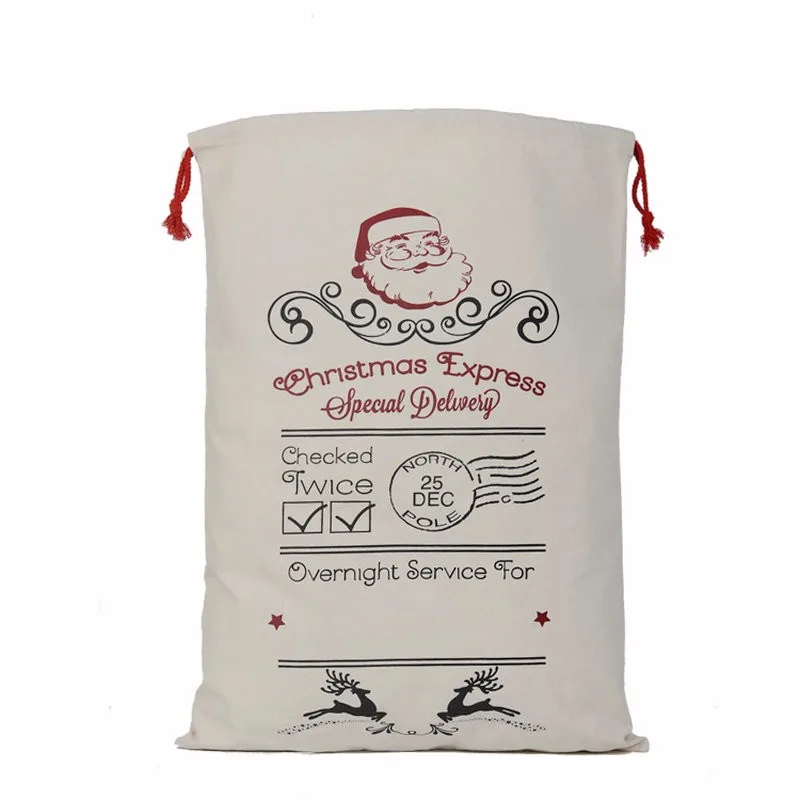 1pcs Christmas Gift Bag 8 styles Red Drawstring Canvas Santa Sack Rustic Vintage Stocking Bags Decoration | Дом и сад