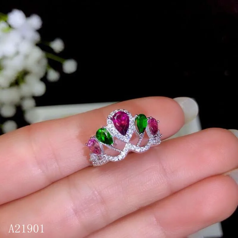 

KJJEAXCMY Boutique Jewelry 925 Silver-inlaid Natural Garnet Diopside Lady Ring Support Detection
