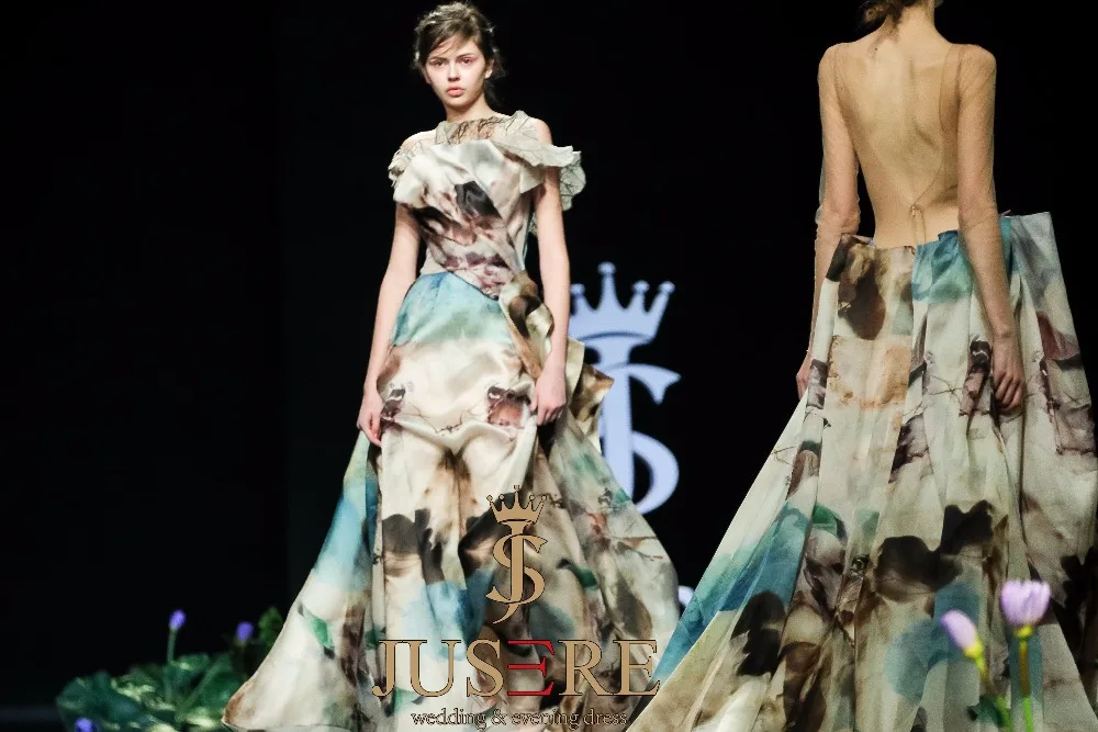 JUSERE FASHION SHOW A-Line Strapless Embroidery Long Evening Dress Court Train Formal Party Gowns Robe De Soiree