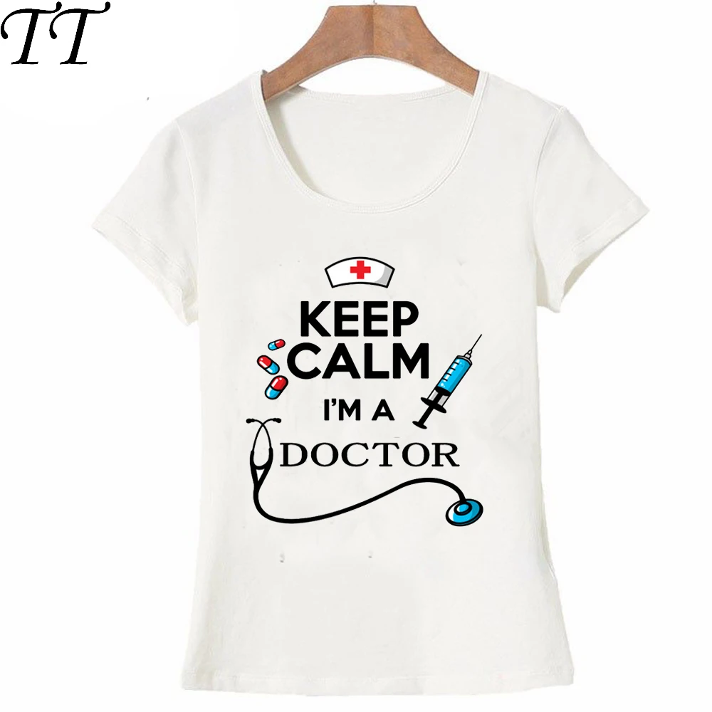 Новинка лета 2017 Новая женская Футболка keep calm I am doctor design крутые топы для девушек