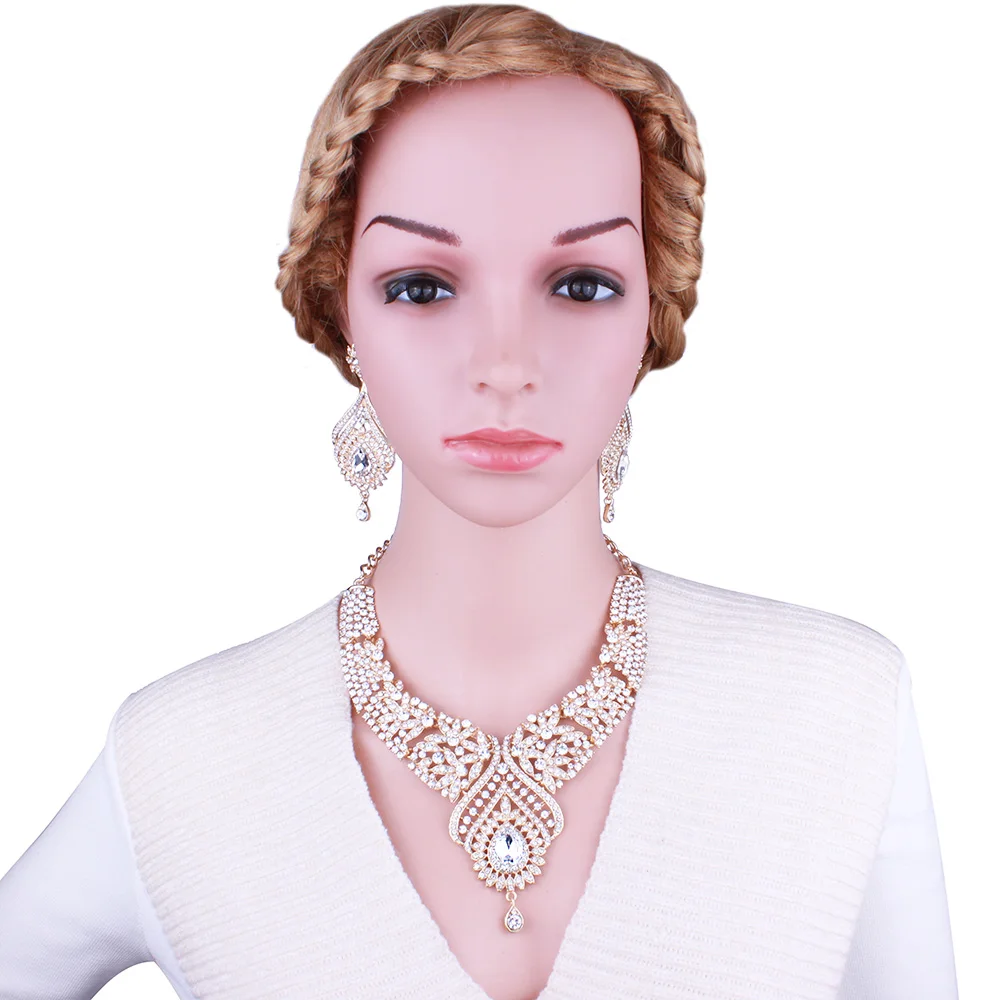 Комплект свадебных украшений из ожерелья и сережек с покрытием серебра|necklace and