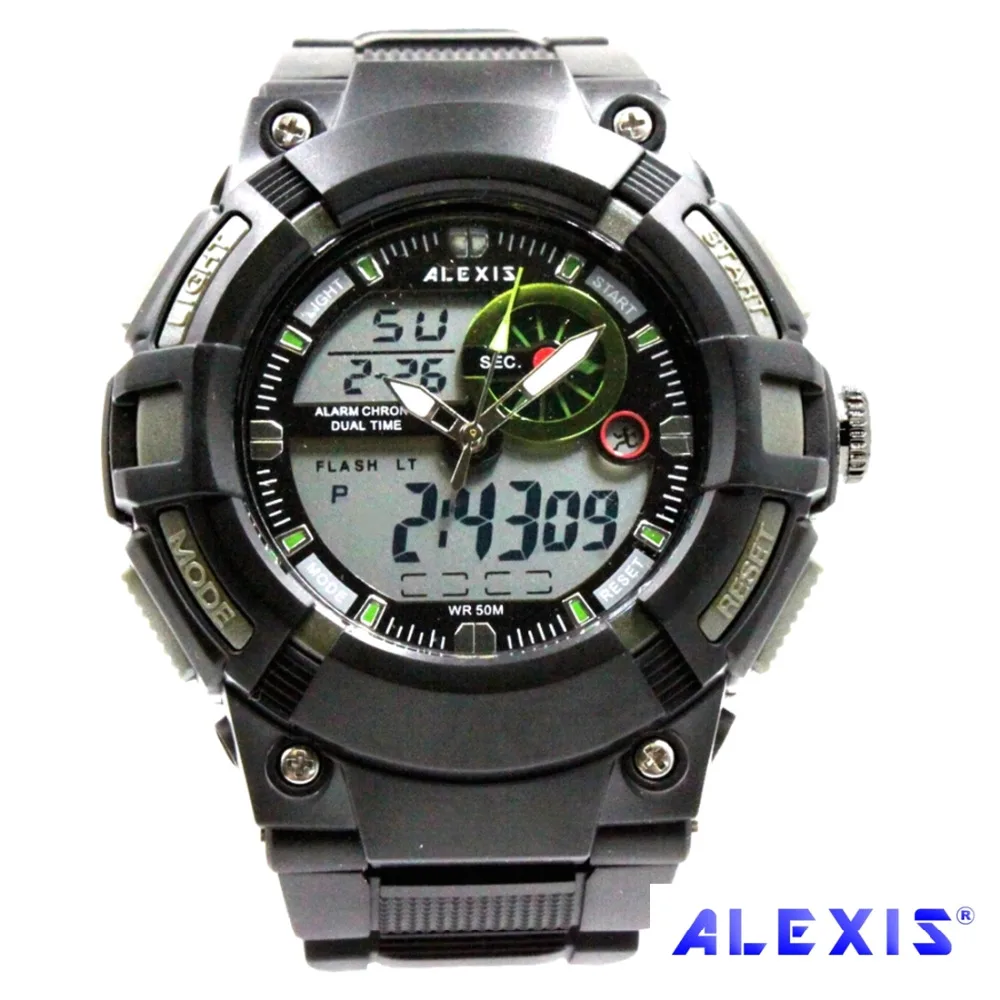 

Black Watchcase Dual Time Big Face Date Alarm BackLight Strong Men Watch Analog Digital Watch AW805B