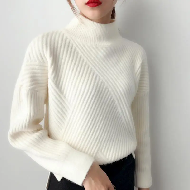 

2018 New Fashion Knitted Autumn Winter Women 4XL Sweater Female Warm Half Turtleneck Loose Casual Pullover Knitwear D6