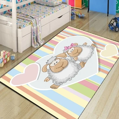 

Else Cute Lamps Colorfull Lines Pink Heart Animal 3d Print Non Slip Microfiber Children Kids Room Decorative Area Rug Mat