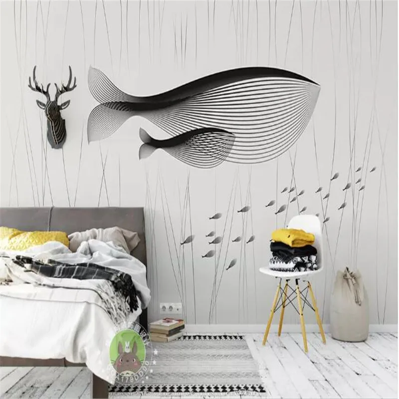 Простой современный большой фон с рыбой морской отбой высококлассная настенная