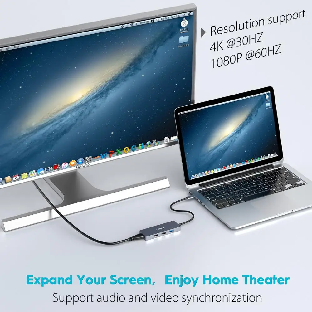 Aceele USB C концентратор usb type до 4K HDMI 3 0 конвертер для Macbook Pro Air HUAWEI Matebook X/E|USB-хабы| |