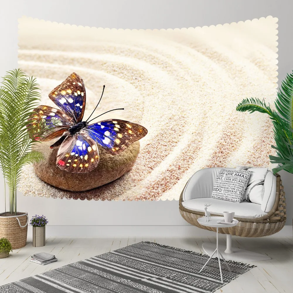 

Else Yellow Beach Sand Brown Stones Blue Butterfly 3D Print Decorative Hippi Bohemian Wall Hanging Landscape Tapestry Wall Art