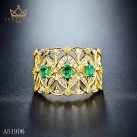 kjjeaxcmy fine jewelry 925 sterling silver inlaid natural emerald female ring support test bnm