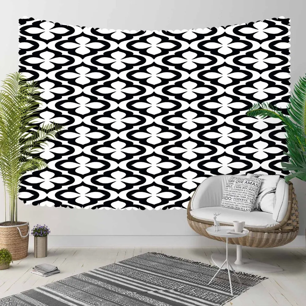 

Else White Black Geometric Damask Club Vintage 3D Print Decorative Hippi Bohemian Wall Hanging Landscape Tapestry Wall Art