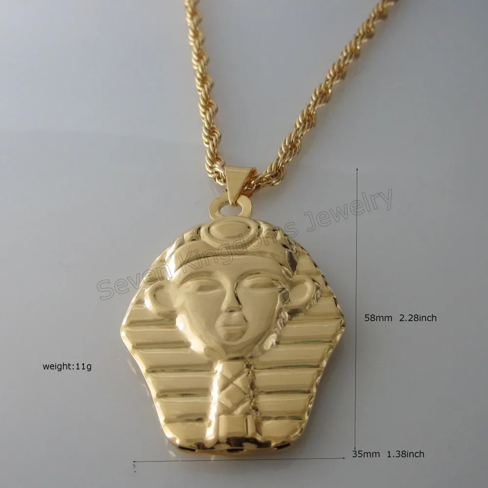 Латунная позолоченная цепочка с подвеской, ожерелье из желтого золота 24 дюйма, яркий кулон в египетском стиле фараона с гладкой поверхностью