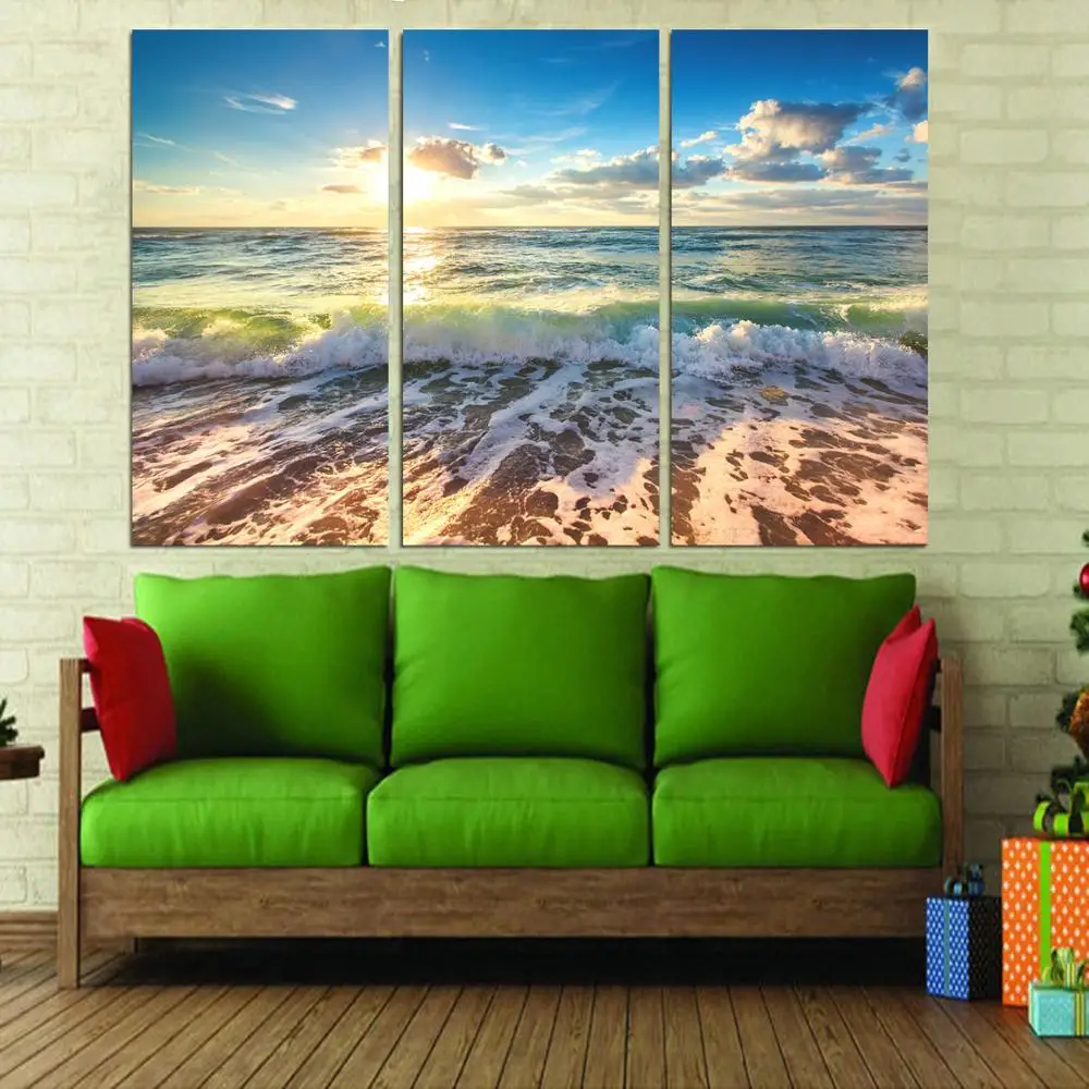 

Drop shipping 3 Panel printed painting Seascape painting Wall Art Picture Home Decoration Living Room Modern painting LS594