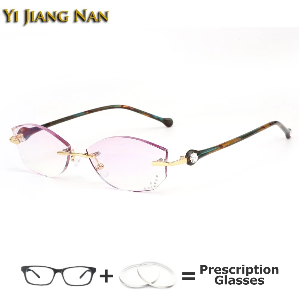 

Diamond Titanium Frames Tint Lenses Rimless Pink Eye Glasses Frames Fashion Women Dioptr occhiali da vista