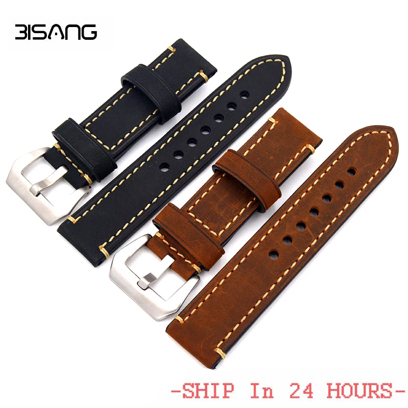 

Brown Black Genuine Leather Watchbands Mens Italy Watch Band Strap For panerai Stainless Steel Belt Metal buckle 20 22 24 26mm