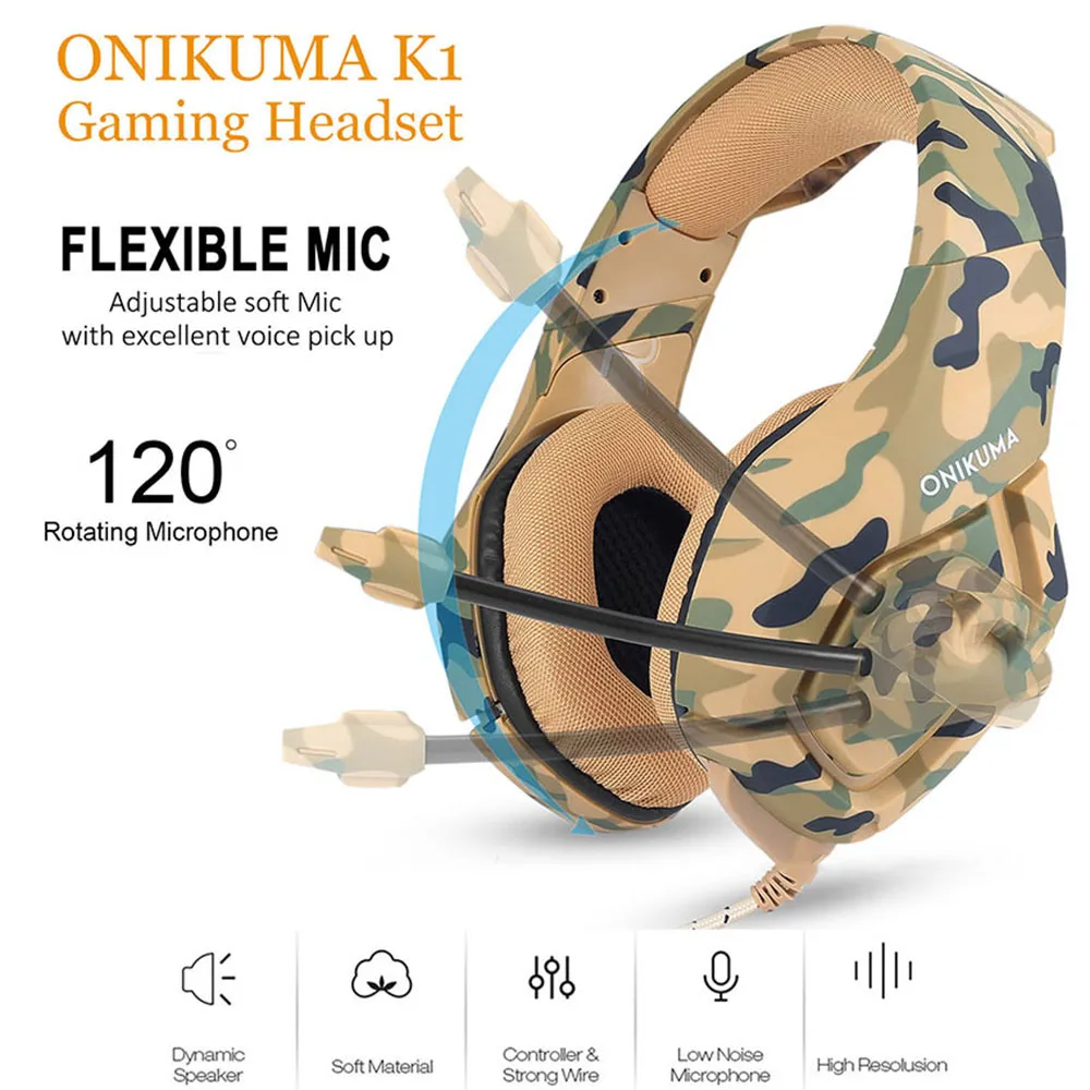 ONIKUMA K1 шлем камуфляж PS4 гарнитура с микрофоном Стерео Игровые наушники для нового Xbox One сотовый телефон ПК ноутбук