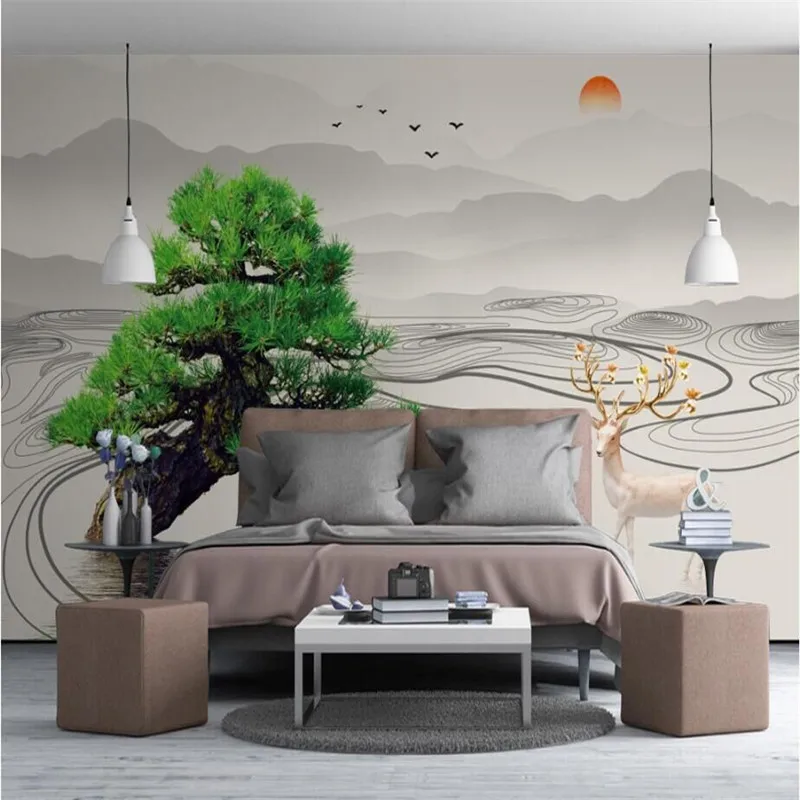 Modern minimalist new Chinese abstract artistic concept ink landscape ancient tree wall professional production wallpaper mural |