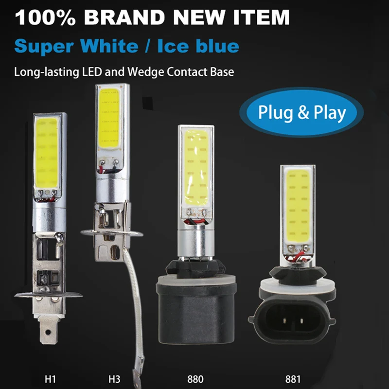 2 шт. H1 h3 led 880 881 H27 COB Светодиодная противотуманная фара для вождения лампа