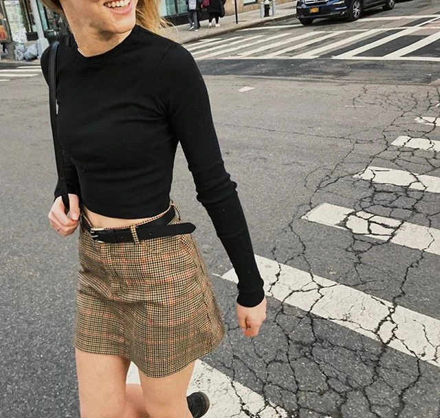 Винтажная Ретро ins популярная уличная маленькая клетчатая юбка цвета хаки с