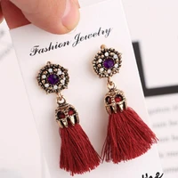 new bohemian vintage accessories long drop tassel earrings beautiful metal hollow out rose rhinestone brinco for women