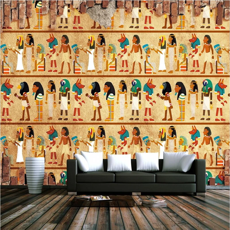 

Classical Brick Wall TV Background Wall Pharaohs and Pyramids Wallpaper in Ancient Egyptian Style with Theme Restaurant Murals