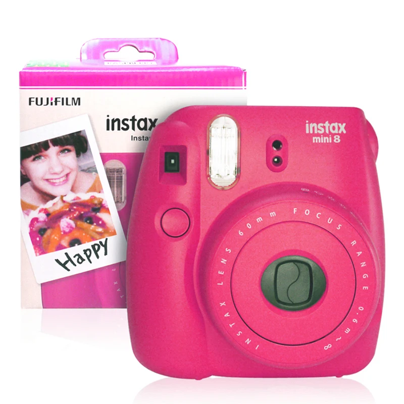 Fujifilm Instax Mini 8 Instant Camera Raspberry + Fuji White Edge 80 Film Close up Lens Raspberry| |