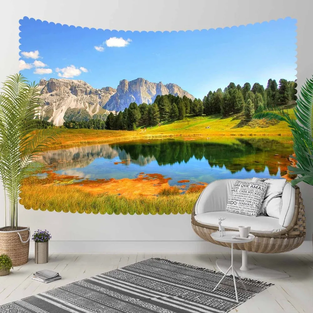 

Else Blue Lake Green Naturel Floral Mountain 3D Print Decorative Hippi Bohemian Wall Hanging Landscape Tapestry Wall Art