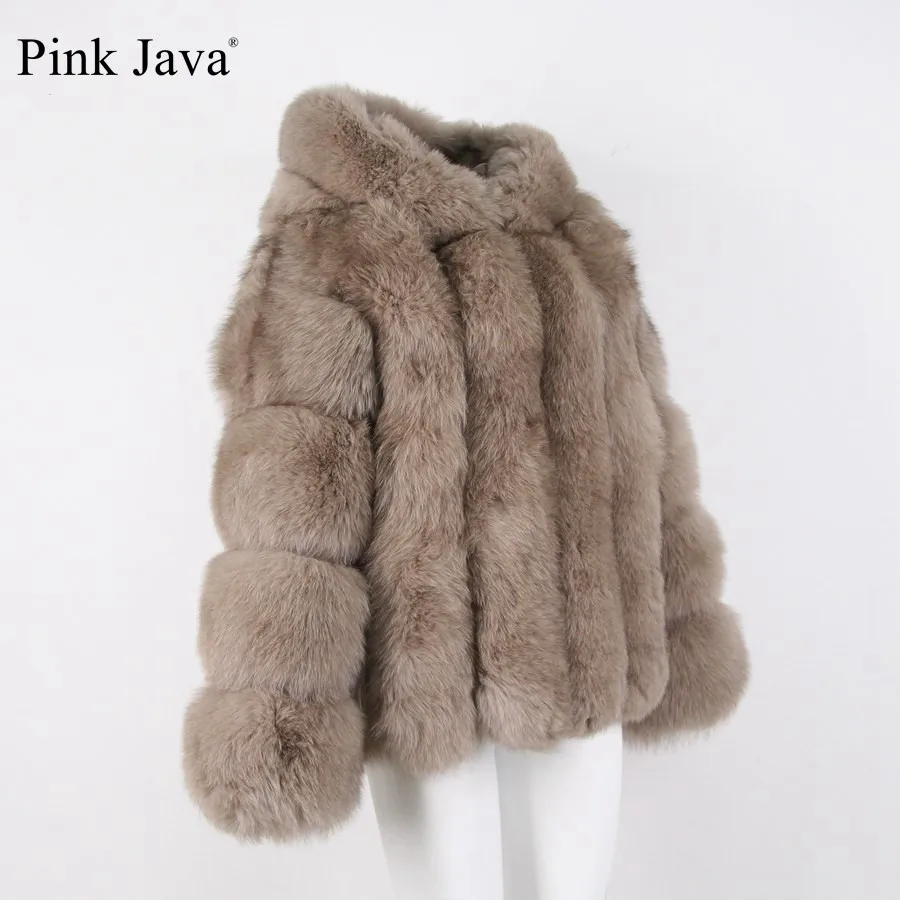 Розовый java QC1888 2018 новая модель женская шуба из натурального Лисьего меха с